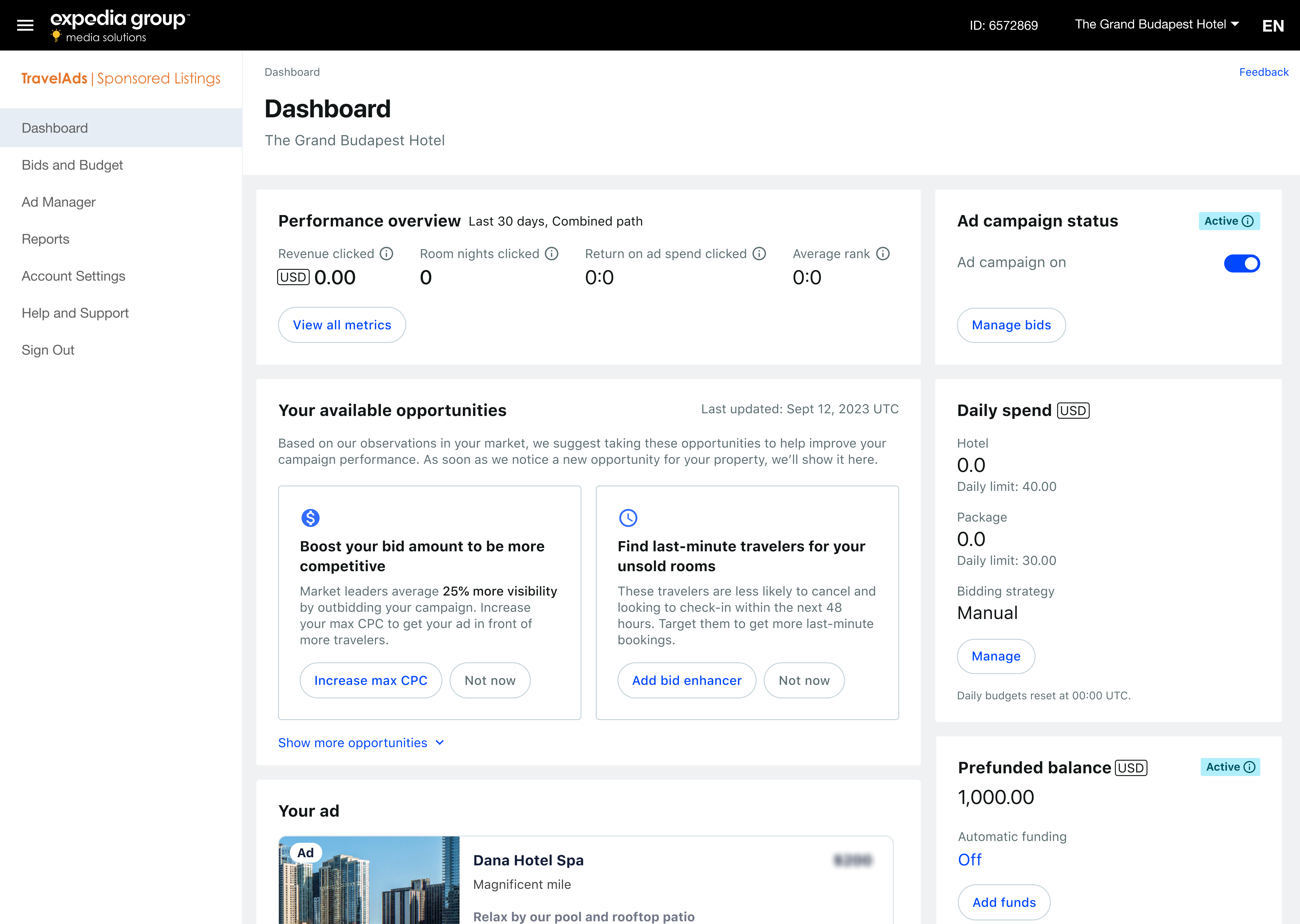 Expedia Group dashboard before redesign